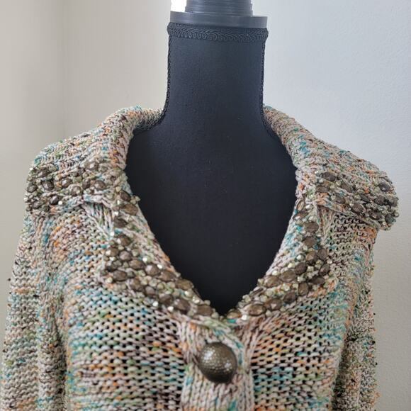 Vintage Y2K Chunky Knit Button Cardigan Sweater Vertigo Sz Medium Retro Boho - Picture 3 of 10
